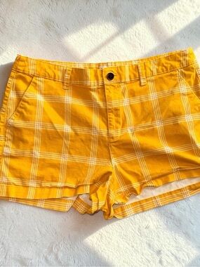 a new day Summer Mustard Yellow Plaid Cotton Blend Shorts size 14